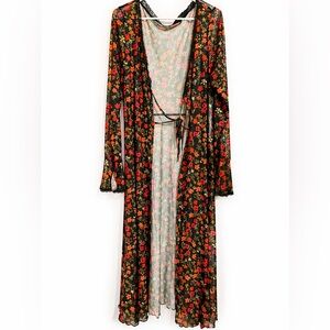 Black Sheer Floral Maxi Dress with Red Flowers